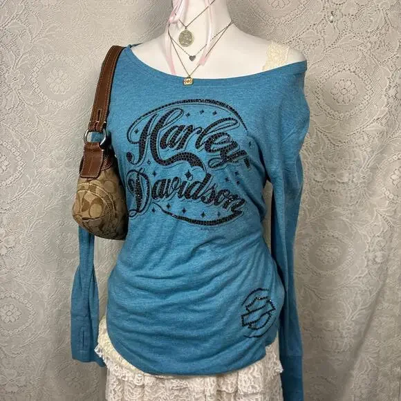 y2k bedazzled harley davidson long sleeve - Picture 2 of 6